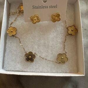 Gold Flower Stainless Steel Jewelry Set- flower set